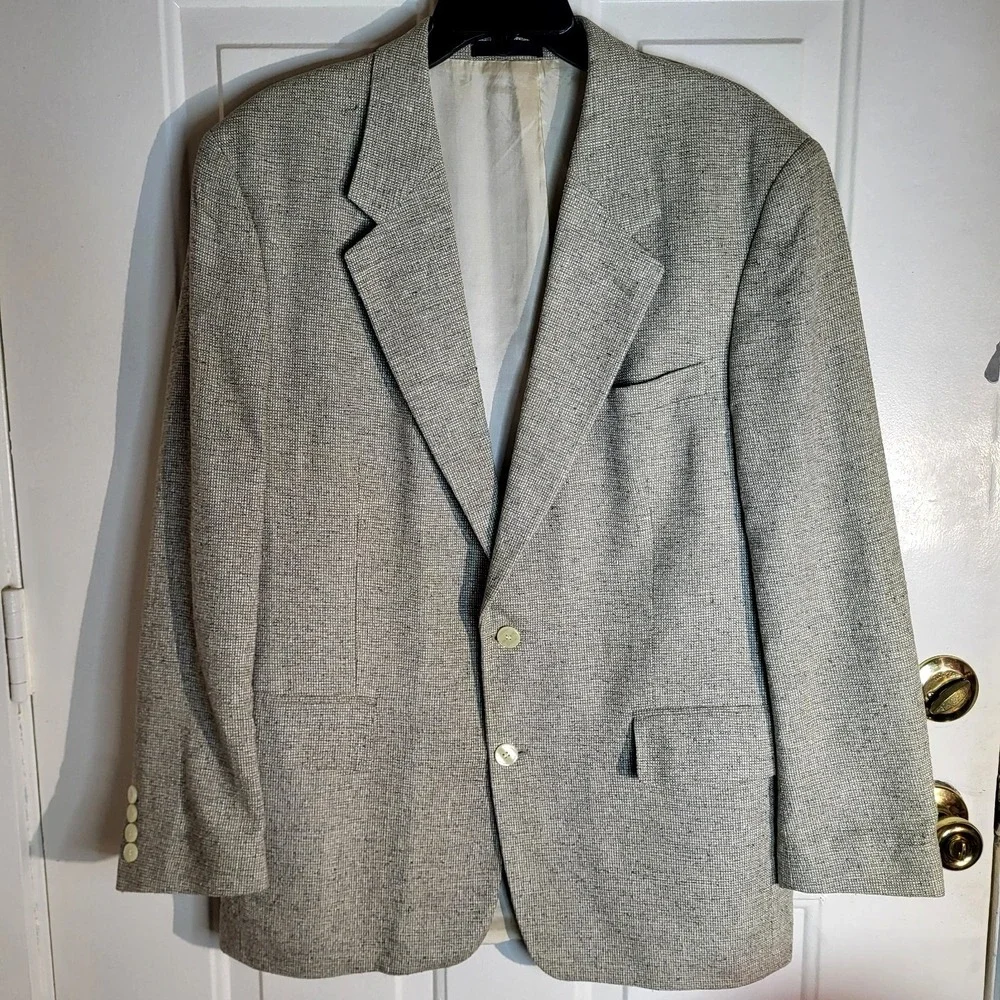 Macy's Savile Row 100% Silk Heathered Tweed Blazer Men's 40R Sand Beige 2 Button